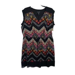 Enfocus Women’s Dress 22W Black Geometric Print Sleeveless Elastic Waist